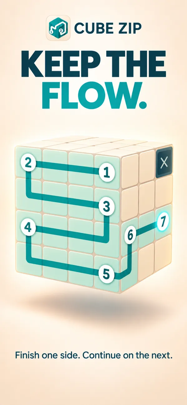 Cube Zip: the line finishes one face and continues on the next